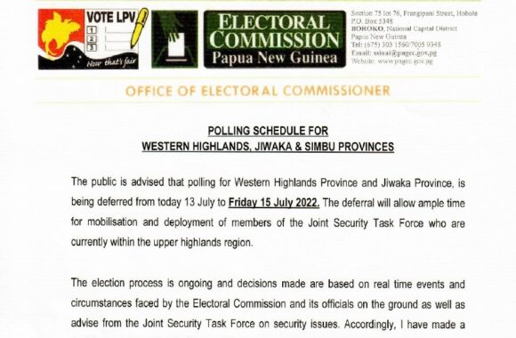 WHP & JIWAKA POLLING DEFERRED