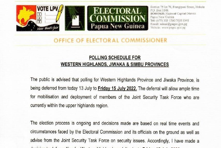 WHP & JIWAKA POLLING DEFERRED